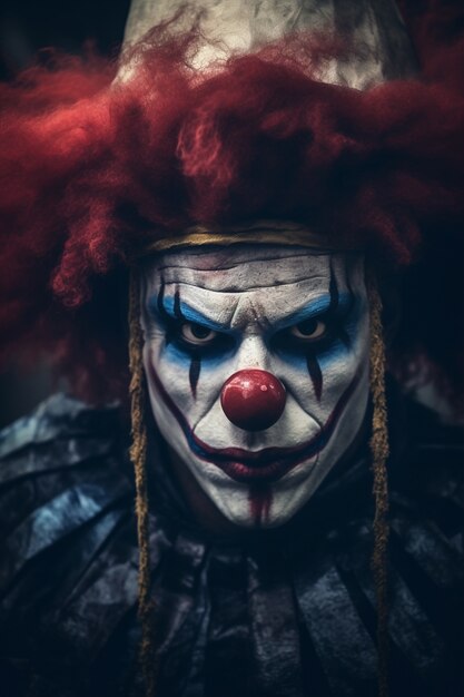 La vue d'un clown terrifiant avec un maquillage effrayant