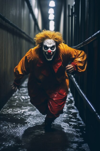 La vue d'un clown terrifiant en train de courir