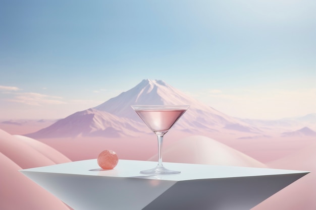 Photo gratuite vue sur un cocktail en verre avec un ensemble néo-futuriste abstrait