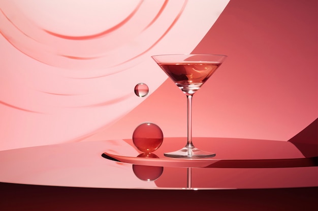 Photo gratuite vue sur un cocktail en verre avec un ensemble néo-futuriste abstrait