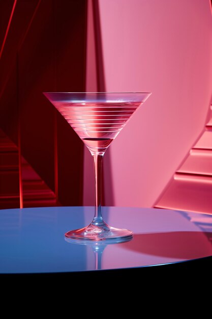 Vue sur un cocktail en verre avec un ensemble néo-futuriste