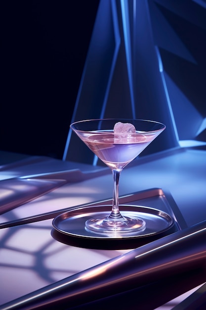 Vue sur un cocktail en verre avec un ensemble néo-futuriste