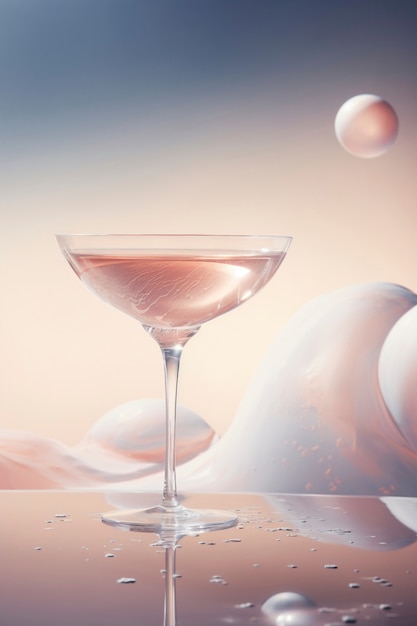 Vue sur un cocktail en verre avec un ensemble néo-futuriste