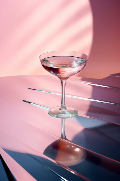 Vue sur un cocktail en verre avec un ensemble néo-futuriste