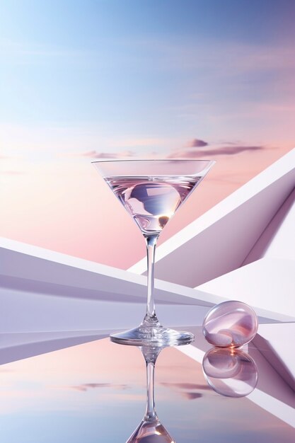 Vue sur un cocktail en verre avec un ensemble néo-futuriste