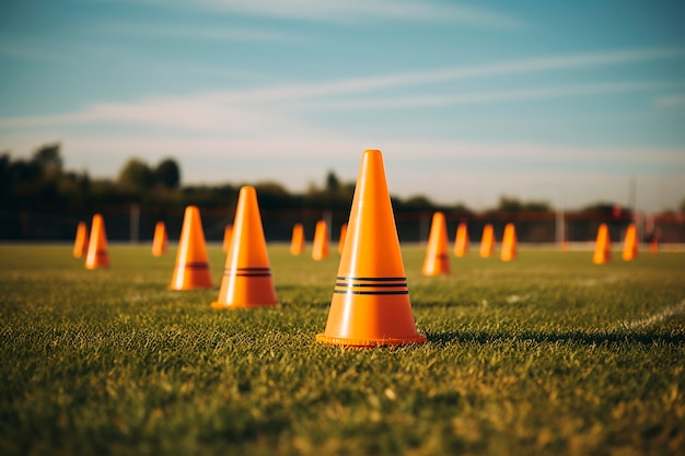 Vue des cônes de football sur le terrain