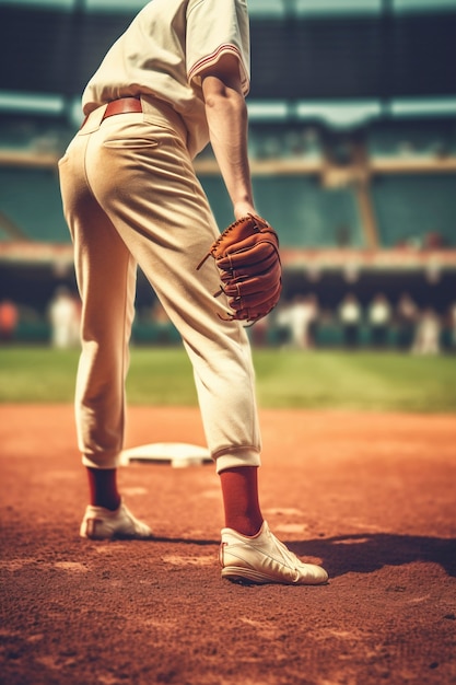 Vue côté, homme, jouer, baseball