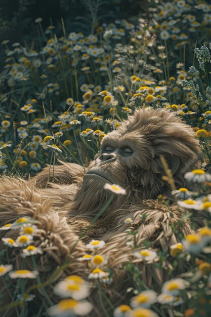 Vue de la créature sasquatch dans la nature en plein air