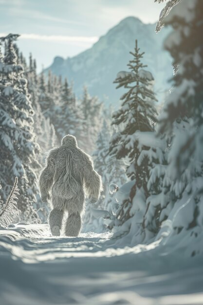 Vue de la créature sasquatch dans la nature en plein air