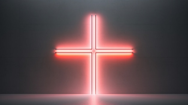 Vue de la croix religieuse au néon lumineux 3d