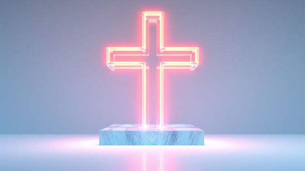 Photo gratuite vue de la croix religieuse au néon lumineux 3d