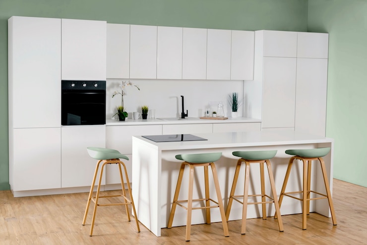 Photo gratuit vue d'une cuisine verte magnifiquement décorée