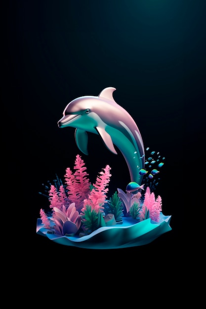 Photo gratuite vue d'un dauphin en 3d avec des couleurs vives