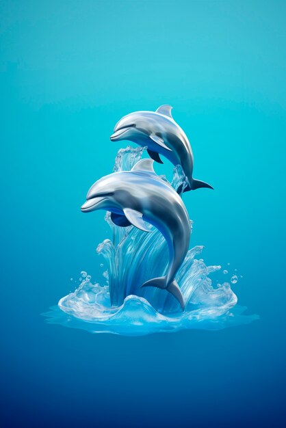 Vue d'un dauphin en 3D avec des couleurs vives