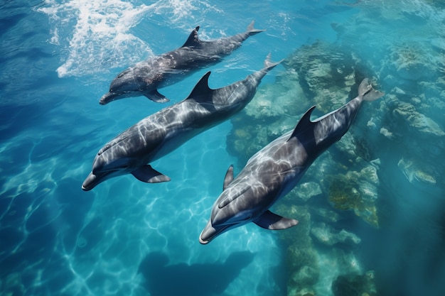 Photo gratuite vue des dauphins nageant dans l'eau