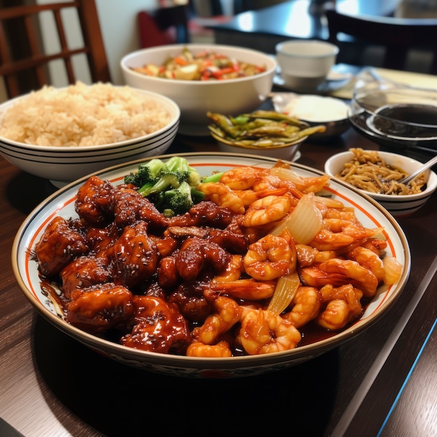 Photo gratuite vue de la délicieuse nourriture pour le dîner de réunion du nouvel an chinois