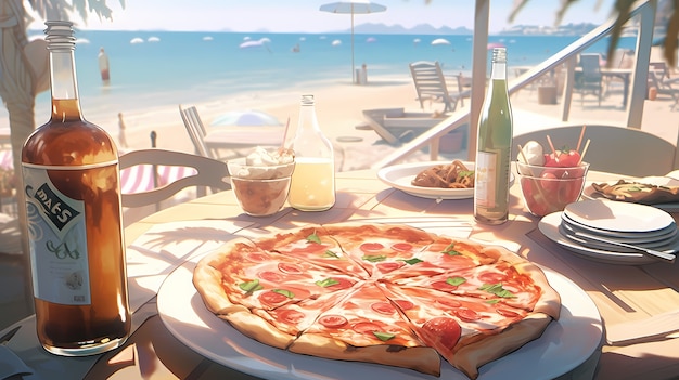 Photo gratuite vue d'une délicieuse pizza dans le style anime