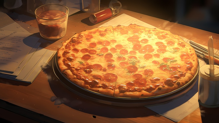Photo gratuit vue d'une délicieuse pizza de style anime