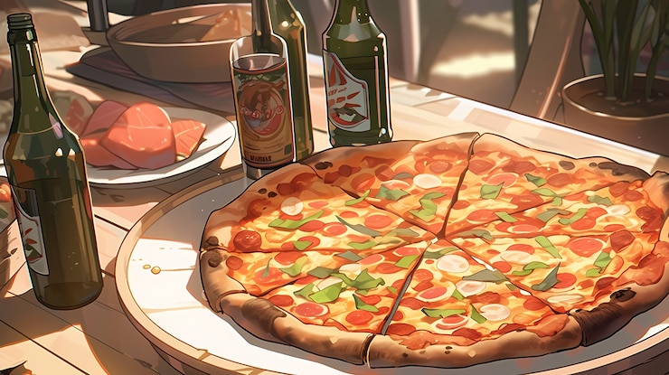Photo gratuit vue d'une délicieuse pizza de style anime