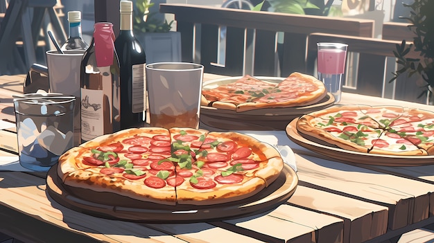 Photo gratuite vue d'une délicieuse pizza de style anime