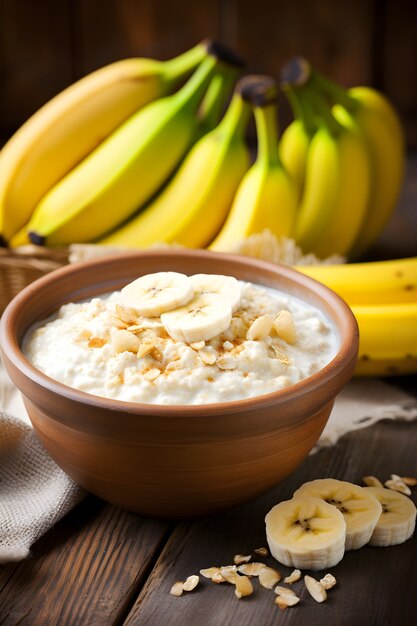 Photo gratuite vue sur un délicieux bol de petit-déjeuner avec banane et assortiment de fruits