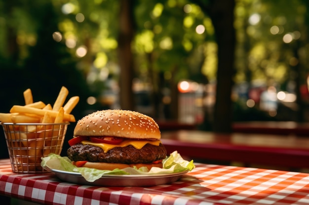 Photo gratuite vue d'un délicieux burger avec des frites