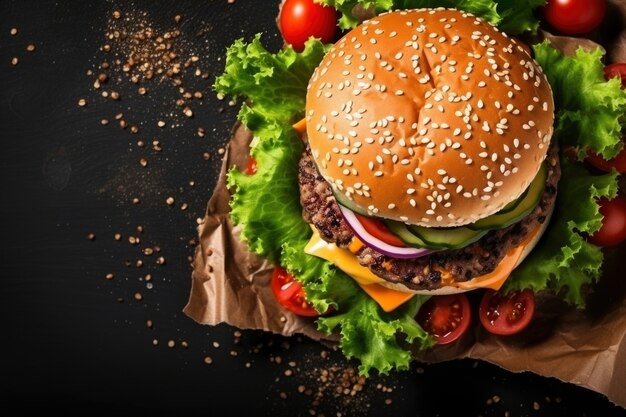 Vue d'un délicieux burger avec des pains et du fromage