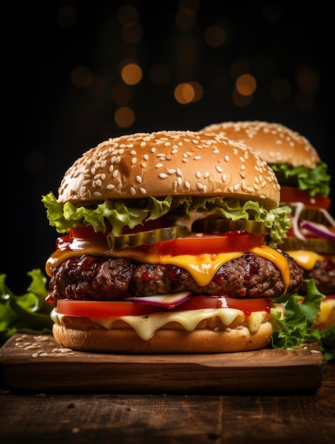 Vue d'un délicieux burger avec des pains et du fromage