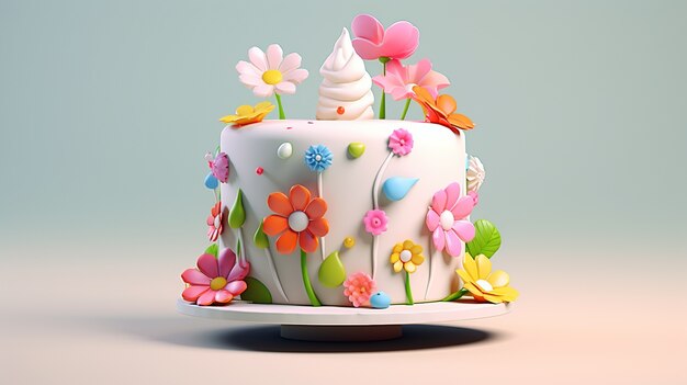 Photo gratuite vue d'un délicieux gâteau en 3d avec des fleurs