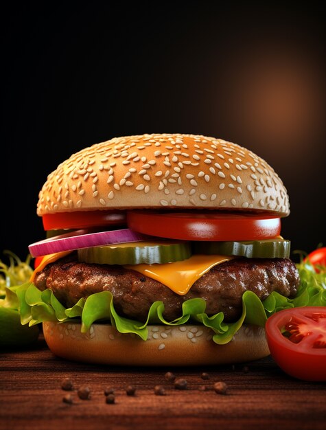 Vue d'un délicieux hamburger en 3D