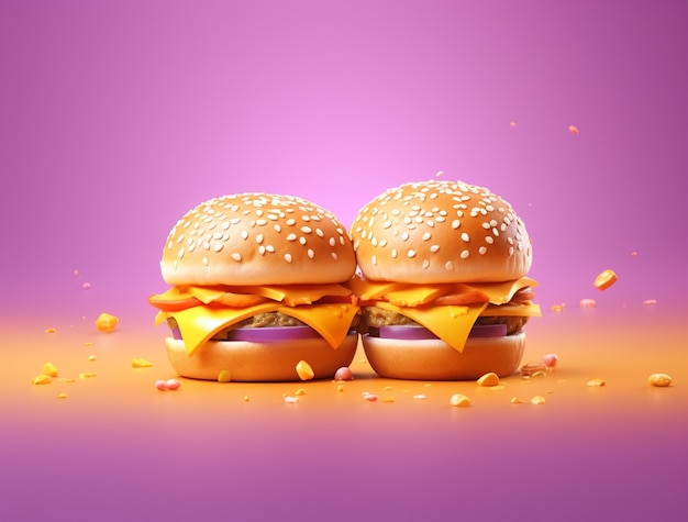Photo gratuite vue de délicieux hamburgers en 3d