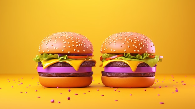 Photo gratuite vue de délicieux hamburgers en 3d