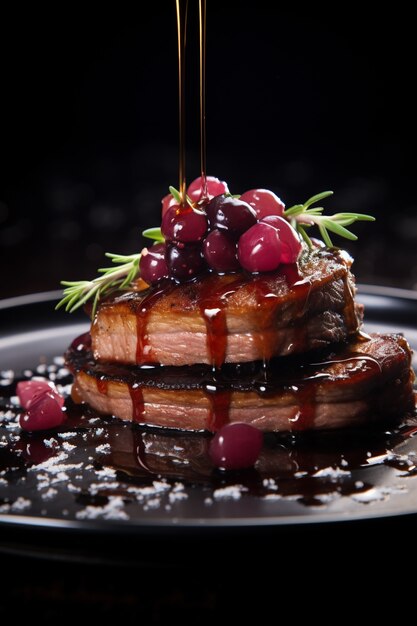 Vue d'un délicieux steak avec sauce