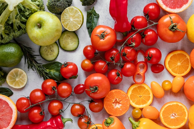 Photo gratuite vue de dessus des aliments sains pour la composition renforçant l'immunité