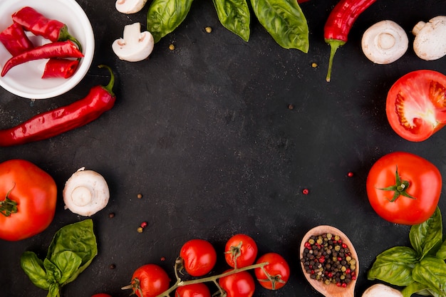 Vue de dessus arrangement de différents légumes