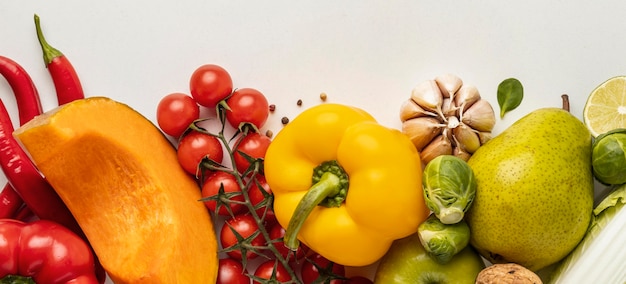 Vue de dessus de l'assortiment de légumes