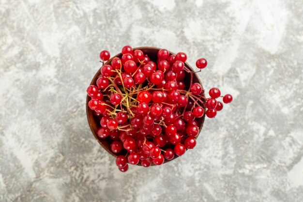 Vue de dessus baies rouges fruits moelleux sur fond blanc