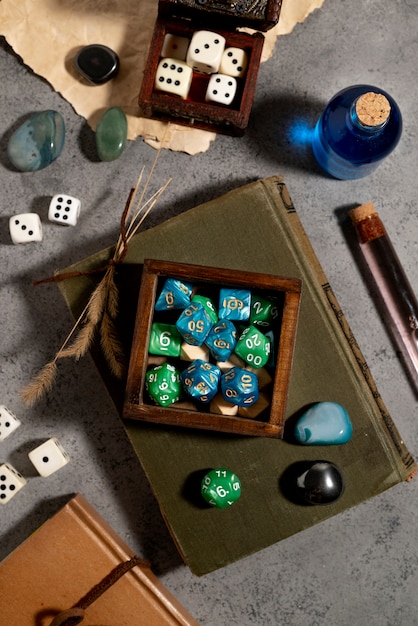 Vue de dessus sur de beaux objets de nature morte rpg