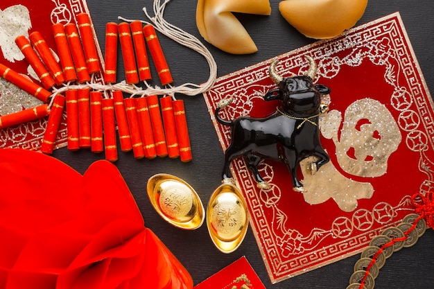 Photo gratuite vue de dessus de boeuf chinois traditionnel nouvel an