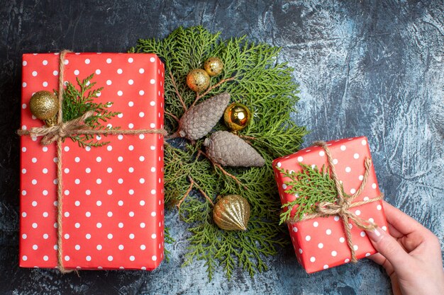 Vue de dessus des cadeaux de Noël