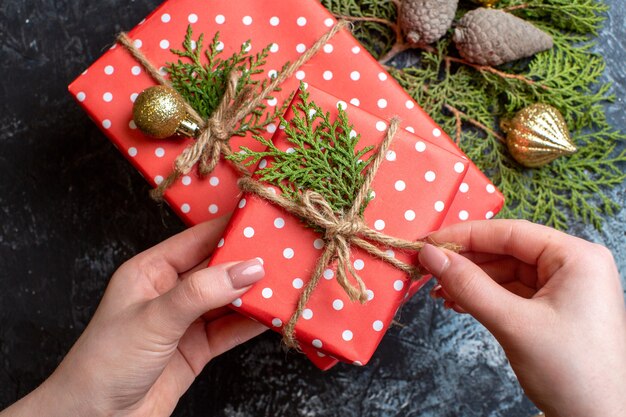 Vue de dessus des cadeaux de Noël