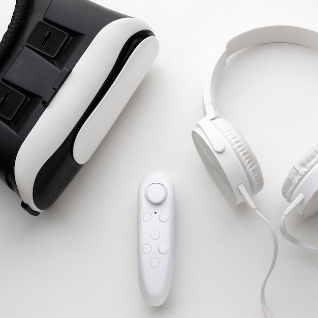 Vue de dessus casque de réalité virtuelle casque blanc