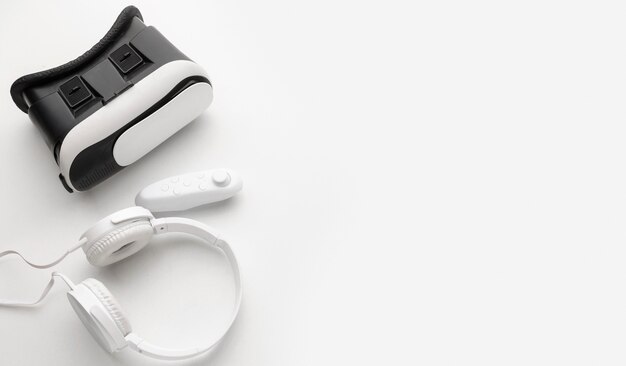 Vue de dessus casque de réalité virtuelle casque blanc