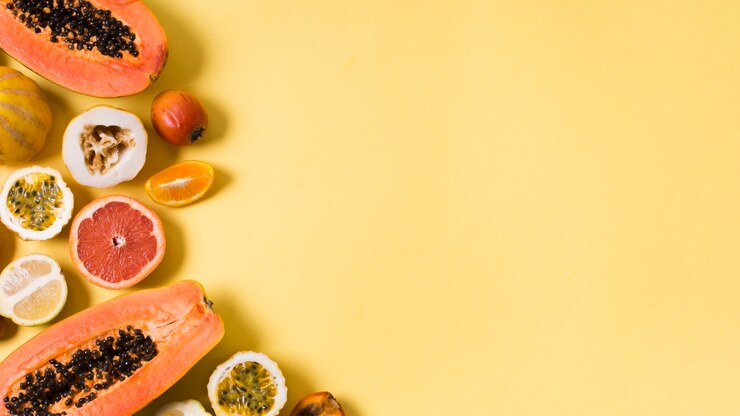 Photo gratuit vue de dessus collection de fruits exotiques avec espace copie