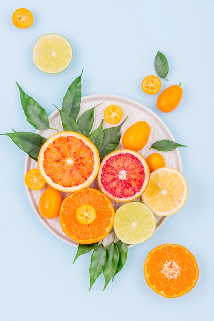 Vue de dessus collection de fruits frais sur la table