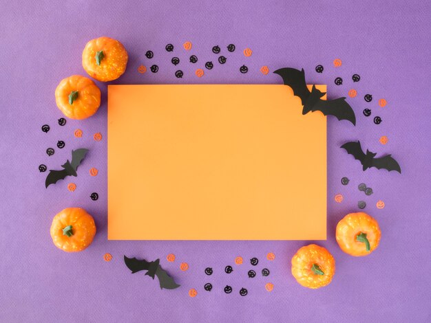 Vue de dessus concept halloween avec des citrouilles