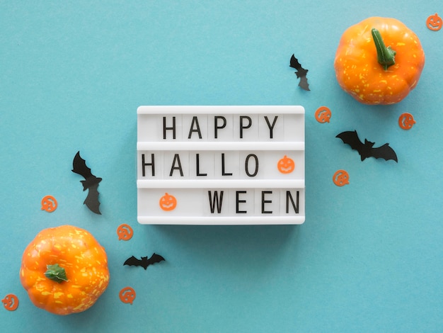 Photo gratuite vue de dessus concept halloween avec des citrouilles