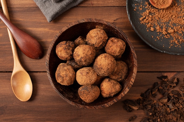 Vue de dessus de délicieuses recettes de truffes