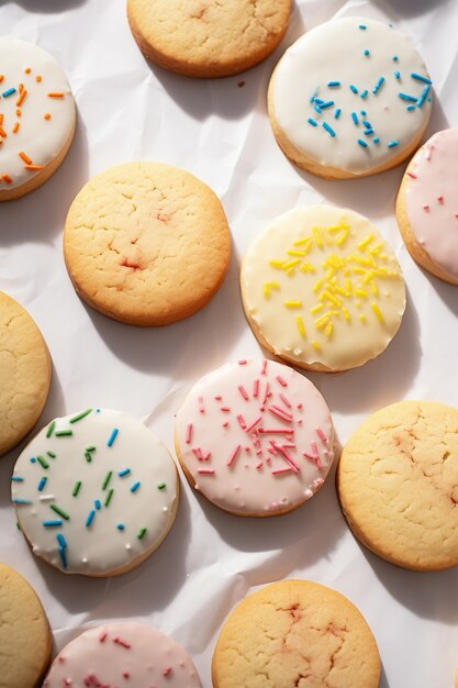 Vue de dessus de délicieux biscuits sur la table