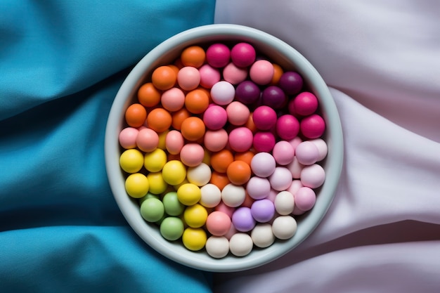 Vue de dessus de délicieux bonbons dans un bol